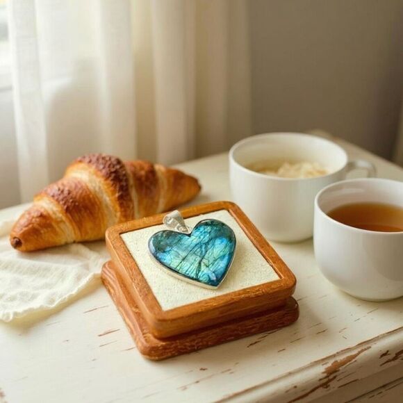 Stunning Large Labradorite Heart Pendant Necklace Womens Statement Piece New - Picture 8 of 8